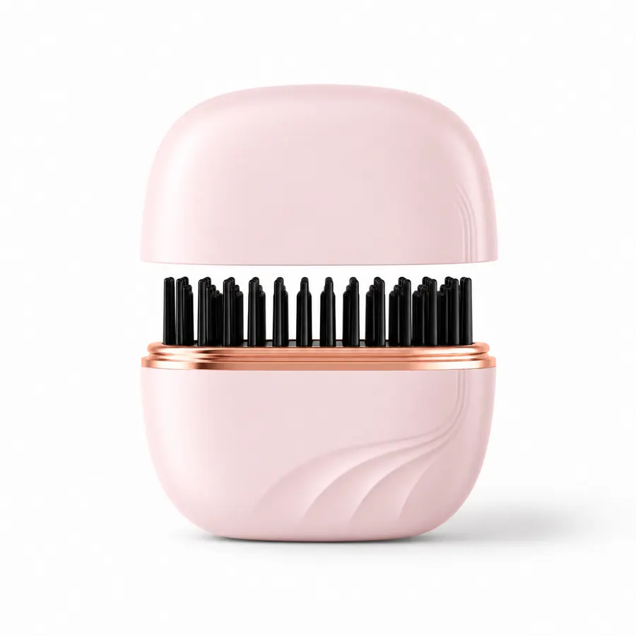Růžový GlowBrush s ochranným víčkem a žehličkou
